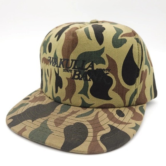 Vintage Wakulla State‎ Bank Snapback Trucker Foam Hat Cap Camouflage Made In USA - Picture 1 of 7